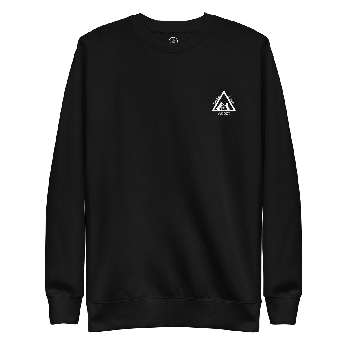 Black Seek Save Adopt sweatshirt, flat front view