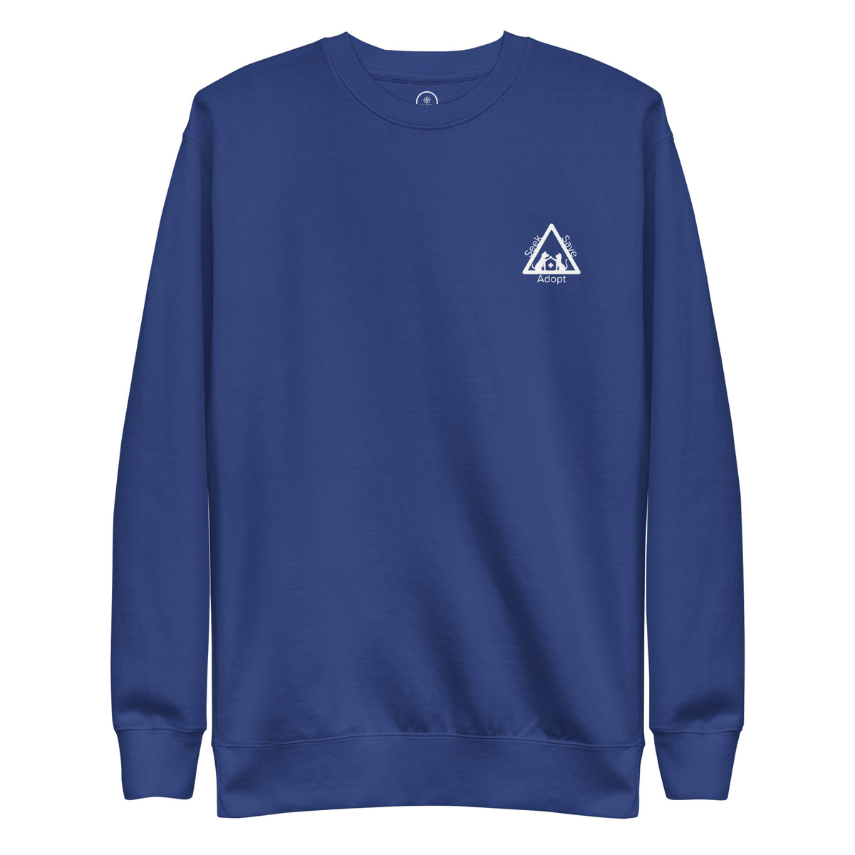 Team Royal Seek Save Adopt sweatshirt, flat front view