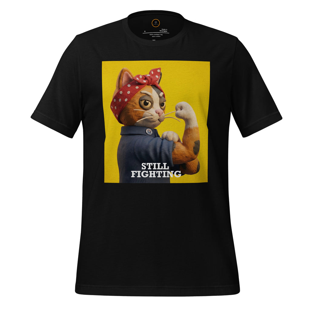 Black Still Fighting T-Shirt with multicolor pop-art graphic