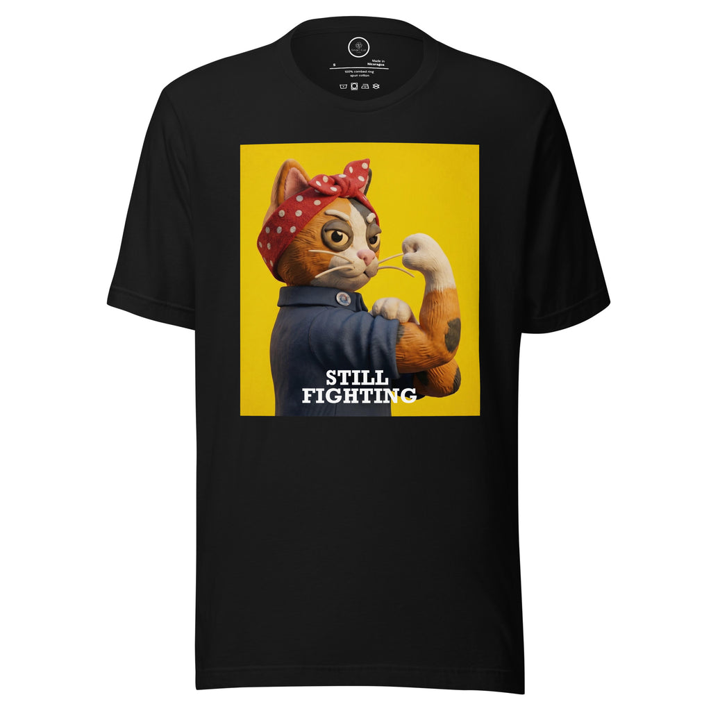 Black Still Fighting T-Shirt with multicolor pop-art graphic