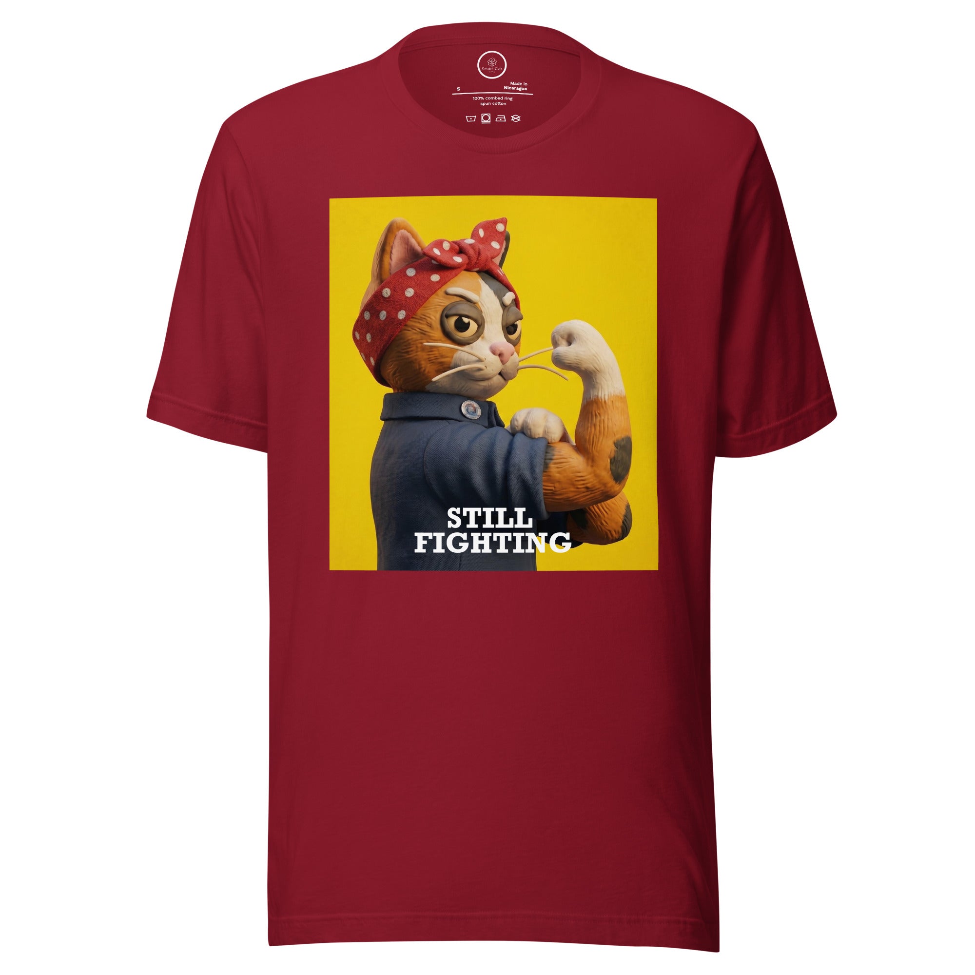 Red Still Fighting T-Shirt with multicolor pop-art graphic
