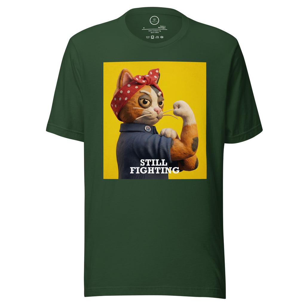 Forest Green Still Fighting T-Shirt with multicolor pop-art graphic