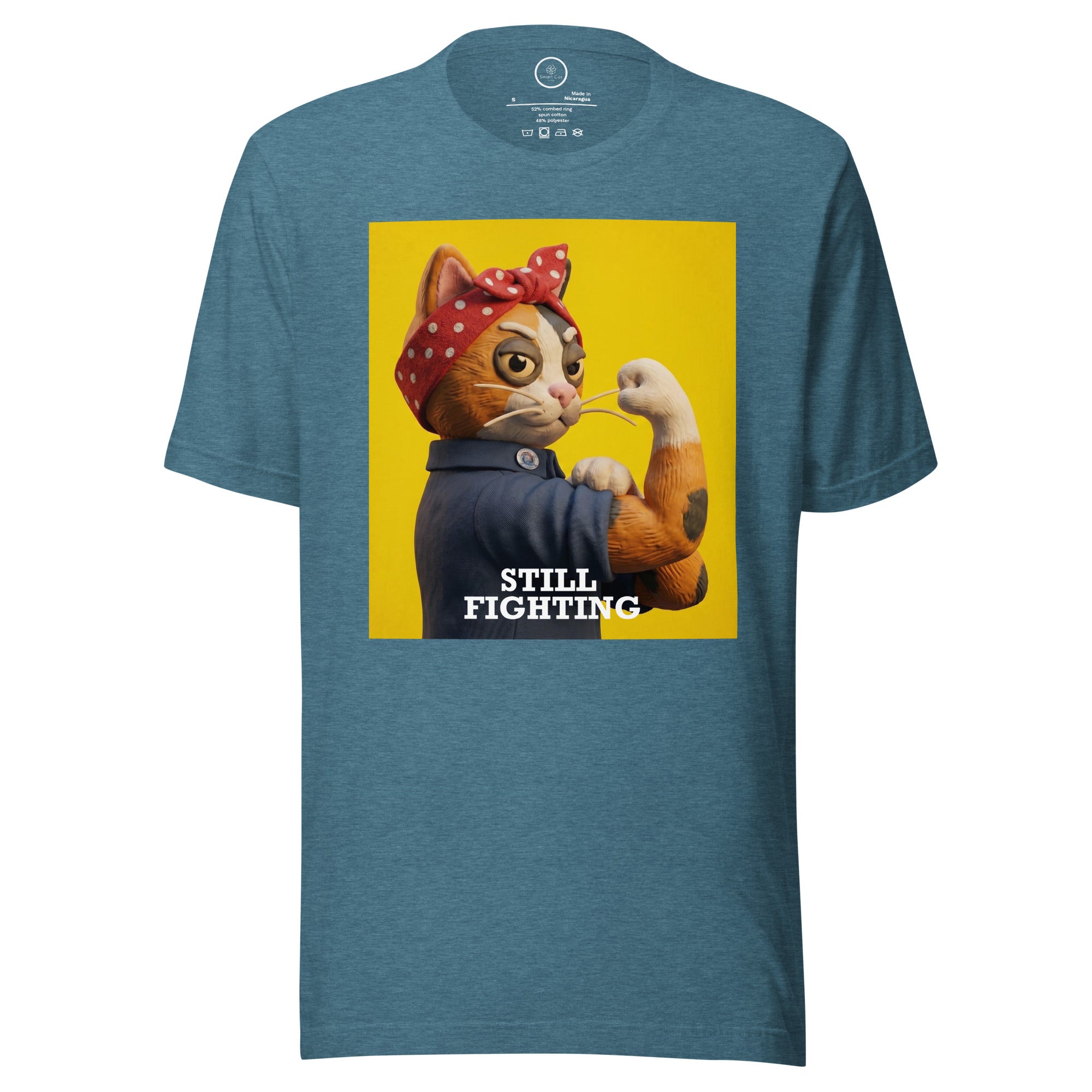 Teal Still Fighting T-Shirt with multicolor pop-art graphic