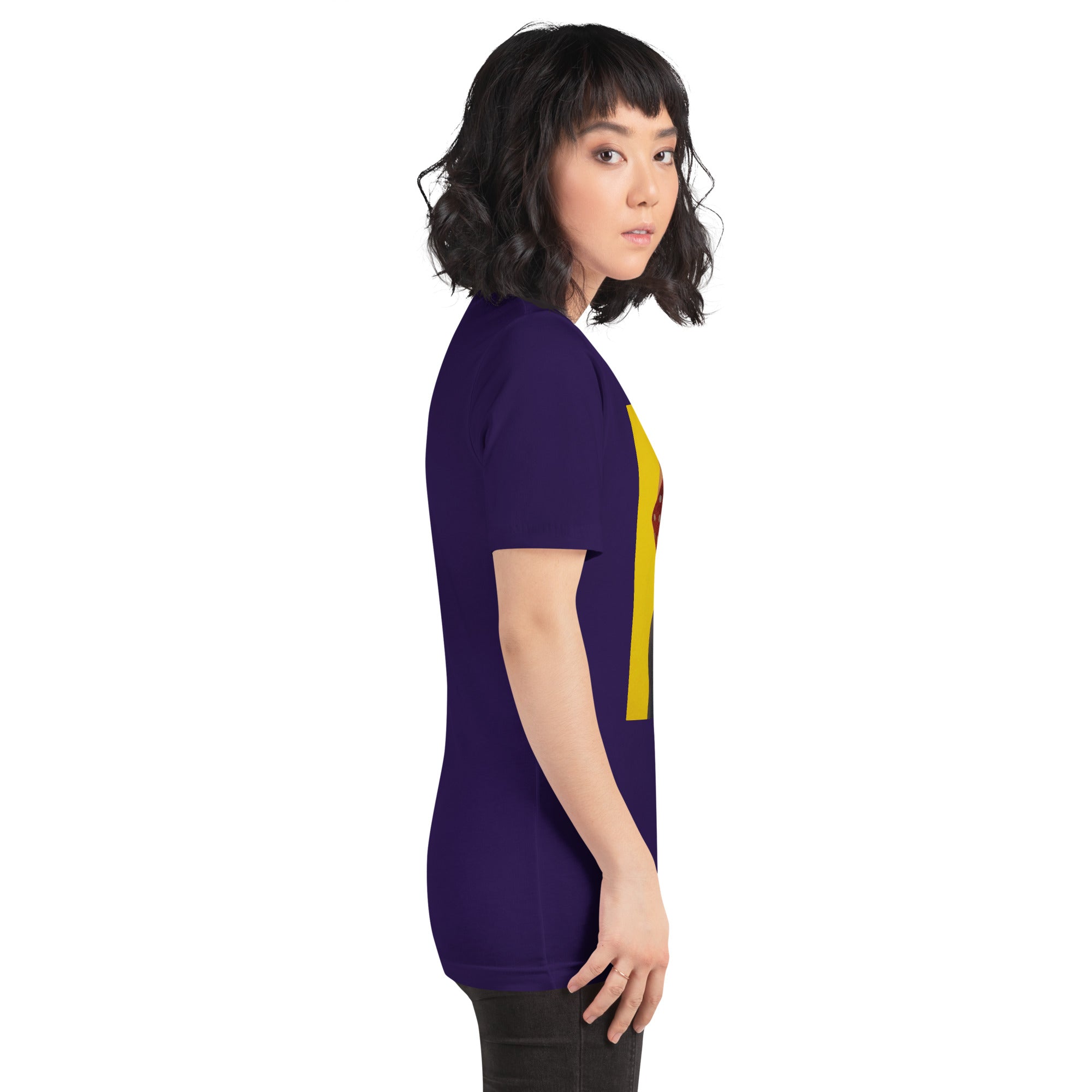 Model wearing Purple Still Fighting T-Shirt right side view