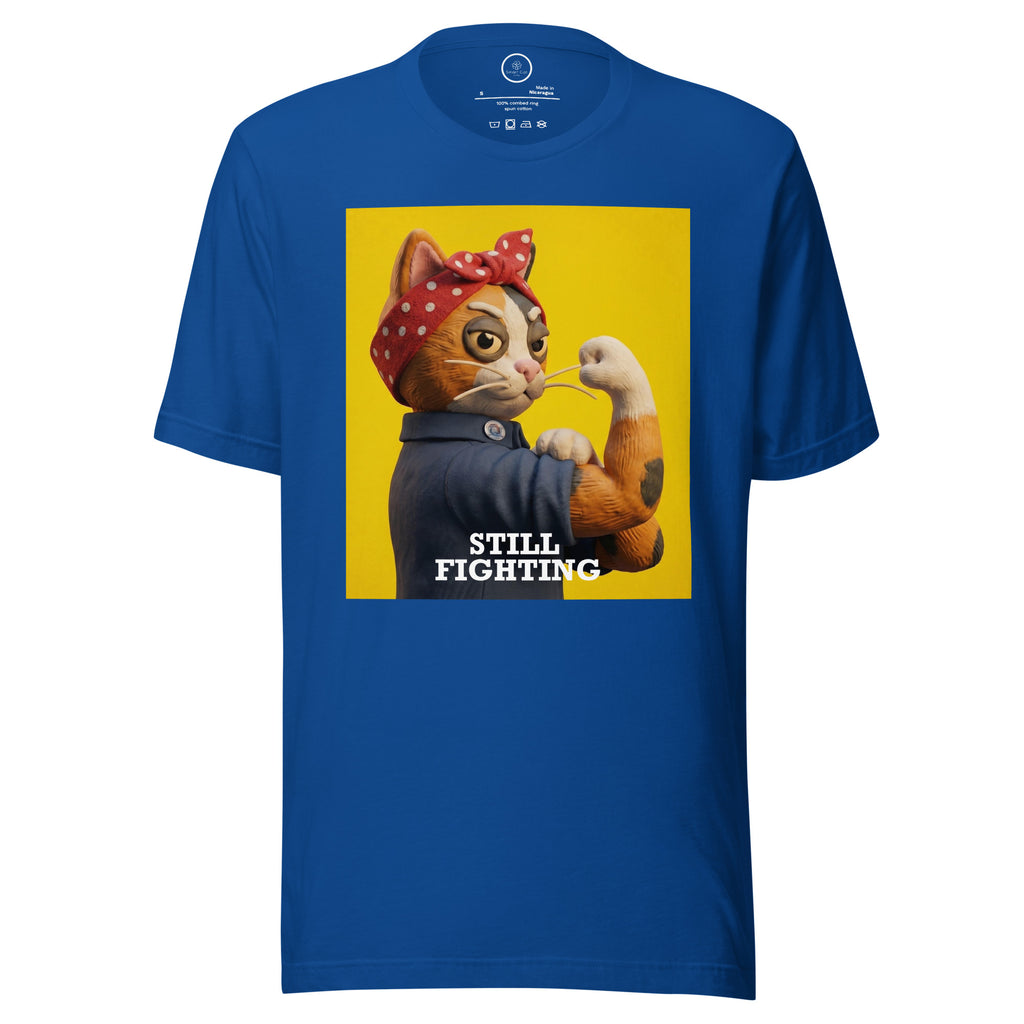 Royal Blue Still Fighting T-Shirt with multicolor pop-art graphic